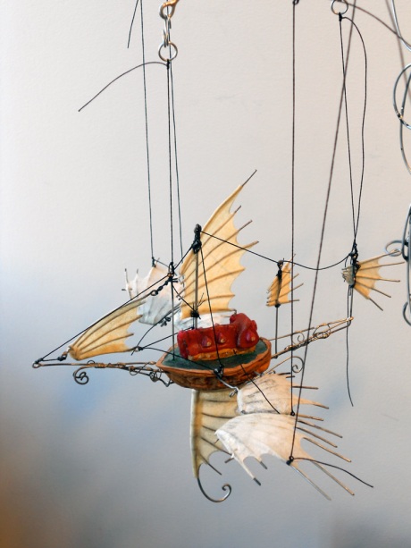 Tiny Flying Ship detail, hand-cranked kinetic sculpture by GJ Pearson.